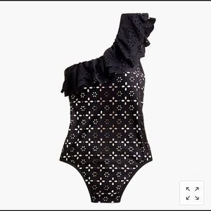 J Crew Scallop ruffle one-shoulder swimsuit eyelet